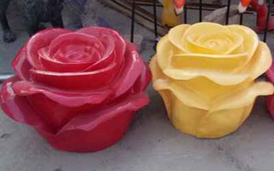 園林玻璃鋼彩繪玫瑰花朵雕塑美陳擺件