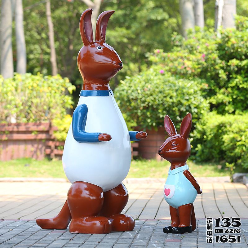 公園站立玻璃鋼彩繪袋鼠母子雕塑