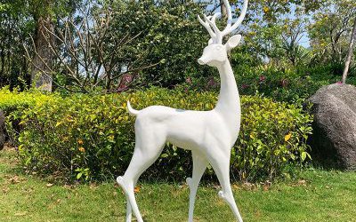 公園景區(qū)玻璃鋼白色梅花鹿雕塑