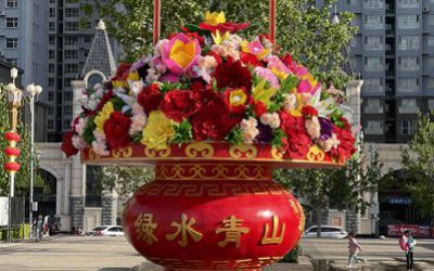 景區廣場仿真花朵玻璃鋼彩繪大型景觀花籃雕塑