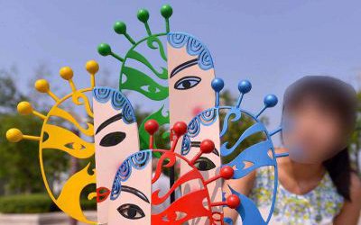 公園景區創意抽象玻璃鋼彩繪個性裝飾品擺件臉譜雕塑