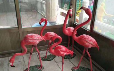 動物園玻璃鋼彩繪仿真動物火烈鳥雕塑