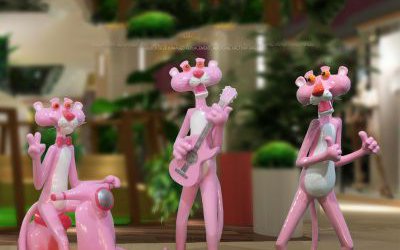 商場(chǎng)室內(nèi)玻璃鋼可愛(ài)卡通粉紅豹擺件