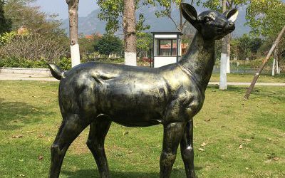 公園玻璃鋼仿銅戶外園林景觀鹿雕塑