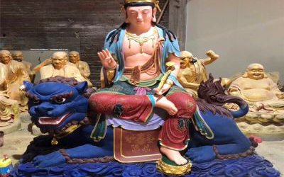 玻璃鋼彩繪寺廟供奉菩薩文殊普賢雕塑