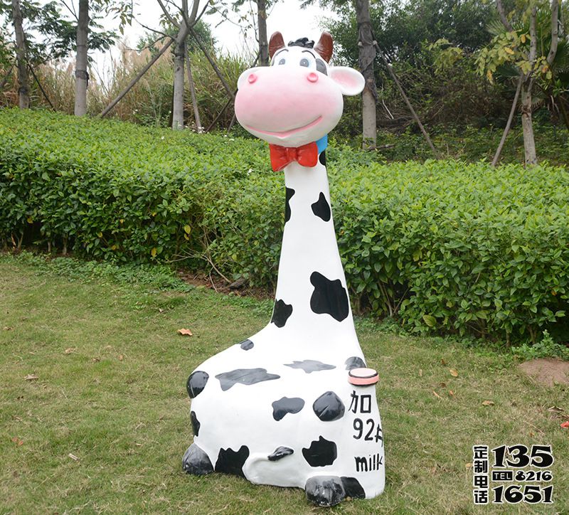 動物園玻璃鋼卡通奶牛座椅雕塑 動物園玻璃鋼卡通奶牛座椅雕塑
