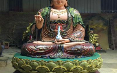 玻璃鋼彩繪寺廟大型坐著的觀音雕塑