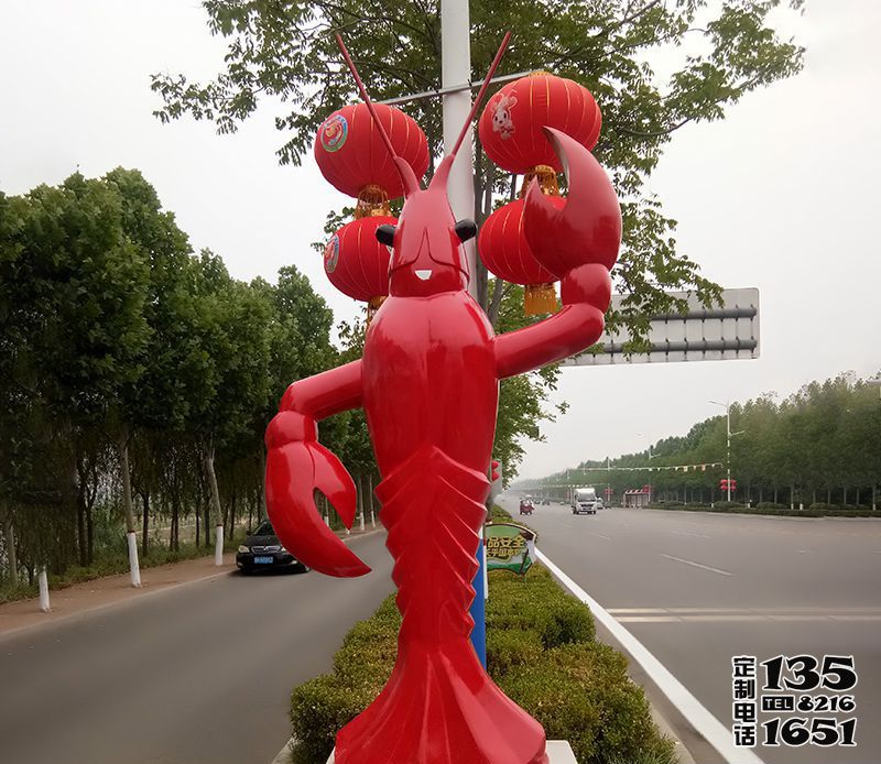 城市街道玻璃鋼卡通小龍蝦雕塑 城市街道玻璃鋼卡通小龍蝦雕塑