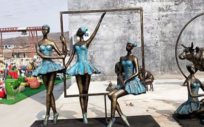 公園廣場(chǎng)玻璃鋼仿銅跳舞的女孩雕塑