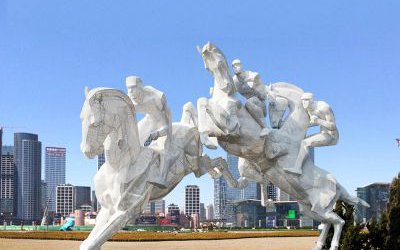 城市廣場(chǎng)玻璃鋼幾何奔跑的駿馬雕塑