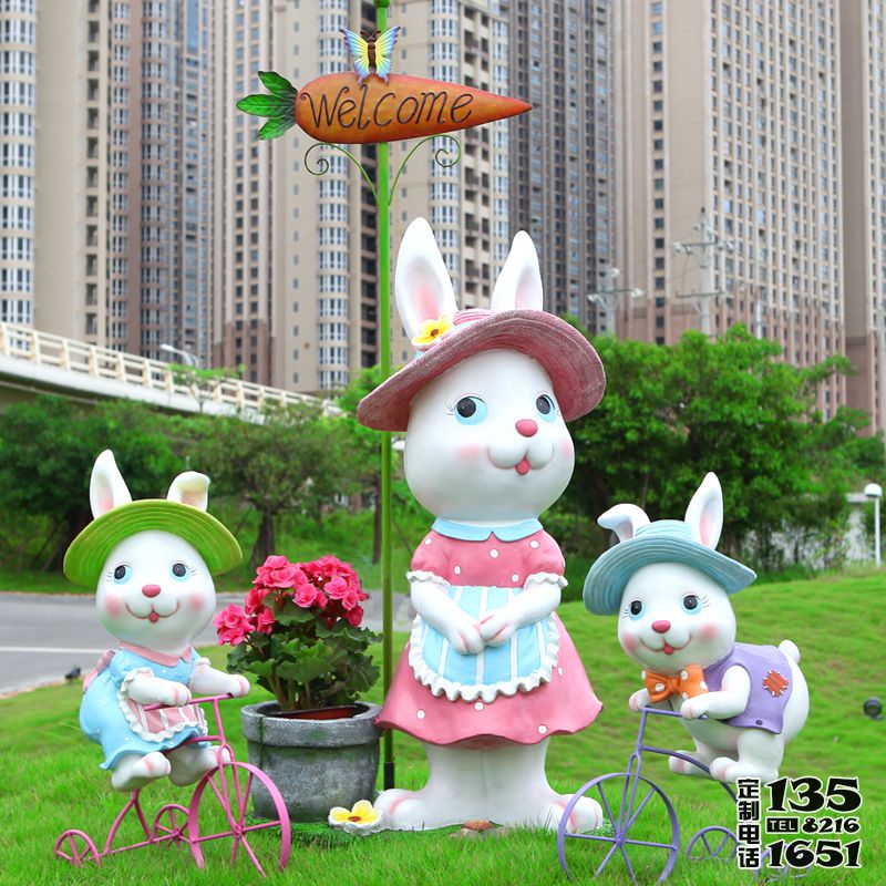 玻璃鋼樹脂彩繪公園草坪創意可愛卡通兔子雕塑 玻璃鋼樹脂彩繪公園草坪創意可愛卡通兔子雕塑