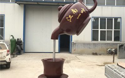 戶外創意玻璃鋼仿銅懸空流水天壺雕塑