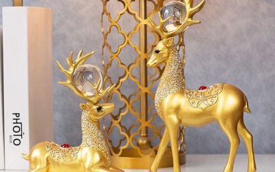 室內創意玻璃鋼漆金烤漆裝飾品擺件梅花鹿雕塑