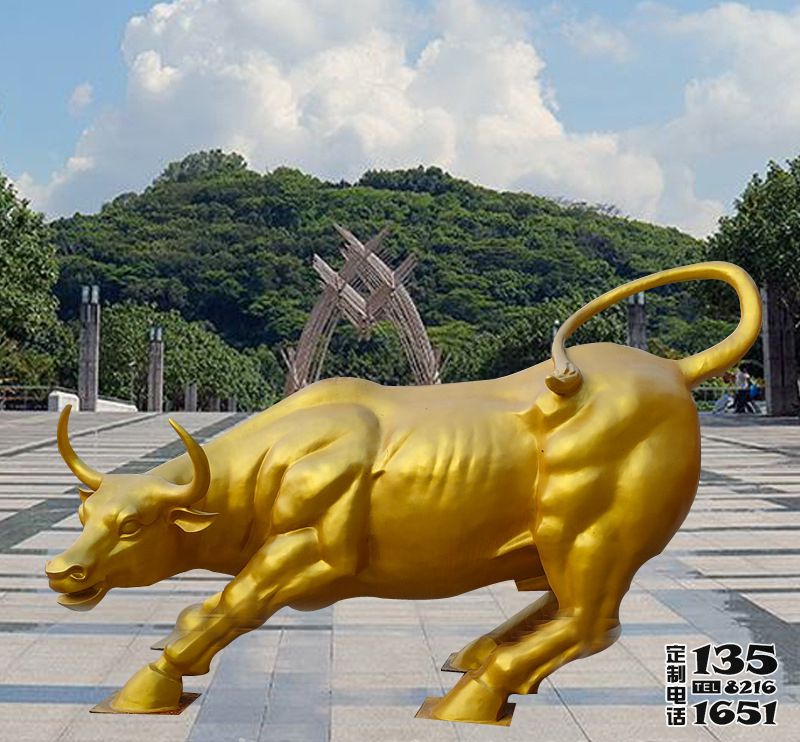 戶外廣場玻璃鋼漆金華爾街牛雕塑 戶外廣場玻璃鋼漆金華爾街牛雕塑