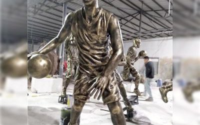 景區景觀擺放打籃球玻璃鋼仿銅運動人物雕塑