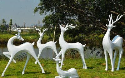 海邊創意裝飾品公園草坪玻璃鋼抽象梅花鹿雕塑