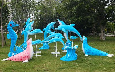海底世界公園玻璃鋼卡通海洋動物海豚雕塑