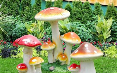 植物公園景區(qū)玻璃鋼仿真童趣卡通蘑菇雕塑戶外園林?jǐn)[件
