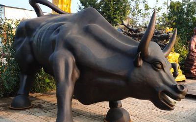 廣場大型動物景觀擺件玻璃鋼仿銅農耕牛雕塑