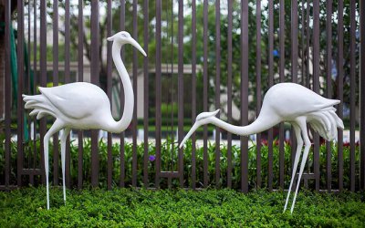 戶外公園創(chuàng)意玻璃鋼兩只丹頂鶴雕塑