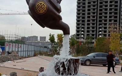 景區大型戶外景觀玻璃鋼仿銅懸浮流水天壺雕塑