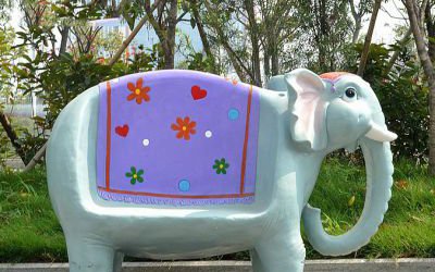 公園玻璃鋼彩繪創意卡通大象動物座椅雕塑
