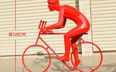 園林景觀幾何騎自行車運(yùn)動(dòng)人物玻璃鋼學(xué)校園體育館雕塑裝飾擺件