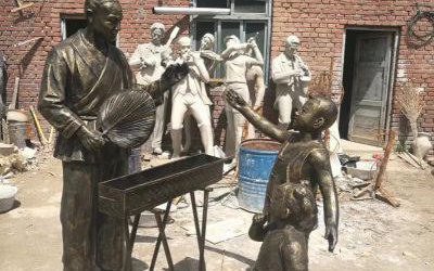 城市街頭賣烤串人物玻璃鋼仿銅雕塑