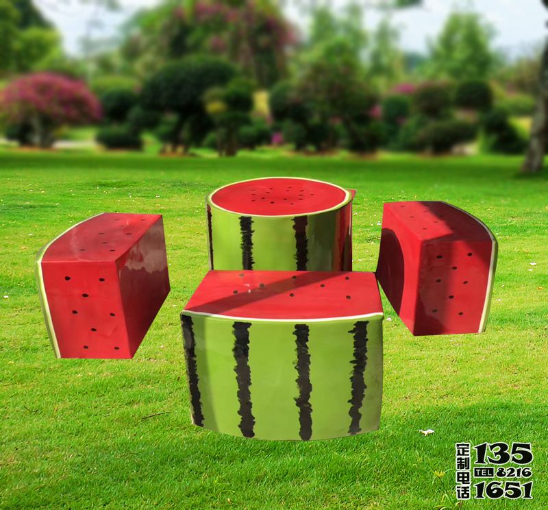 公園四個玻璃鋼卡通西瓜座椅雕塑 公園四個玻璃鋼卡通西瓜座椅雕塑