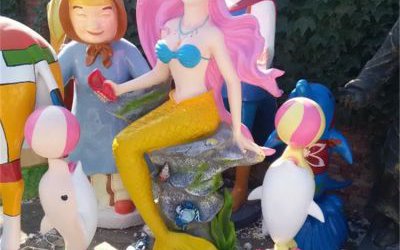 游樂園玻璃鋼卡通彩繪美人魚景觀擺件