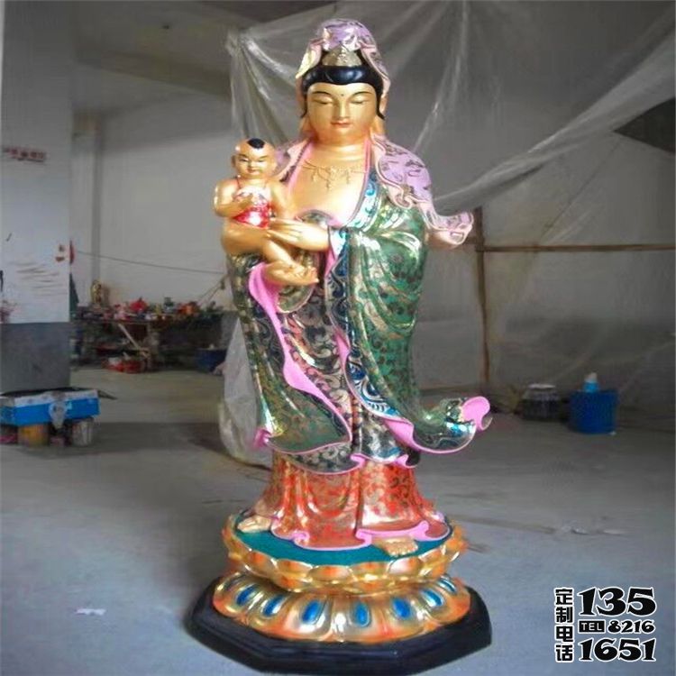 景點寺廟玻璃鋼彩繪送子觀音雕塑 景點寺廟玻璃鋼彩繪送子觀音雕塑